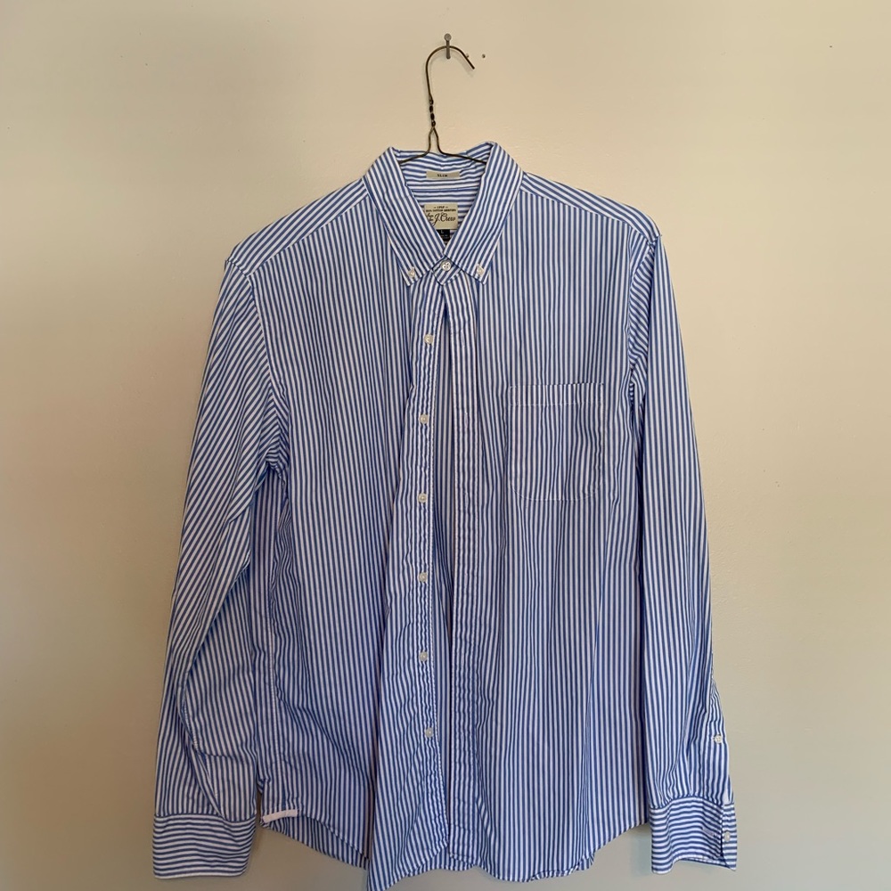 J.Crew Men’s Blue and White Stripped Shirt